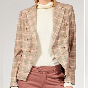 Mos Mosh Beliz Fara Double Breasted Feminine Blazer Vintage Rose Check Size XS.